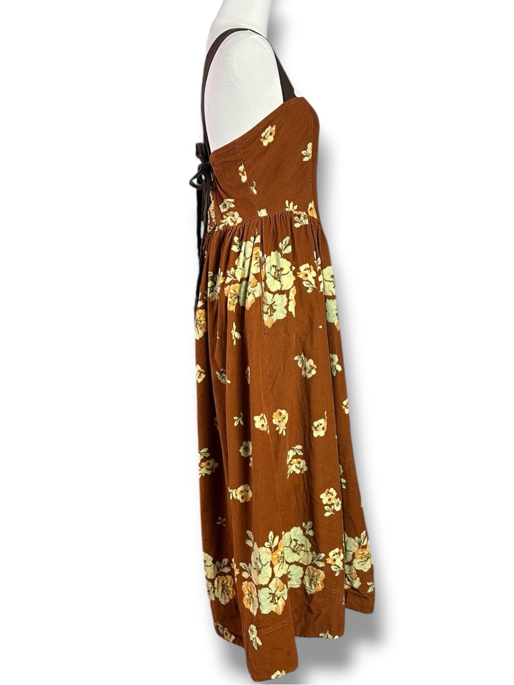 Free People Dainty Cottage Micro Corduroy Until Dawn Midi Dress Brown Large - Picture 11 of 17